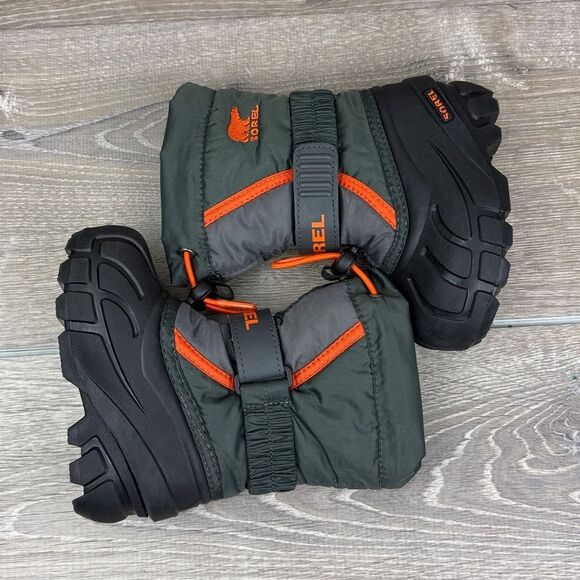 Sorel Flurry Toddler Boy Sz6 Gray Olive Orange Warm Lined Waterproof Winter Boot - Picture 9 of 10